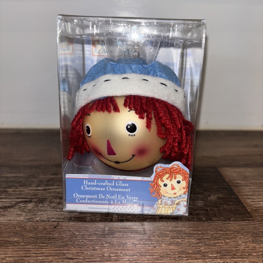Kurt S. Adler Raggedy Andy Face Glass Christmas Ornament Yarn Hair NEW - Picture 1 of 5